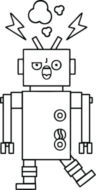Bir insan tarafından çizilmiş bozuk bir robotun çizgi çizimi