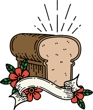 Bir insan tarafından çizilmiş bir somun ekmek dövmeli parşömen.