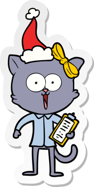 Bir insan tarafından çizilmiş Noel Baba şapkası takan bir kedinin el yazısı.