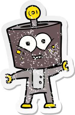 Bir insan tarafından çizilmiş mutlu çizgi film robotunun sıkıntılı çıkartması.