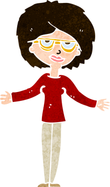 Bir insan tarafından çizilmiş gözlüklü bir karikatür kadın.