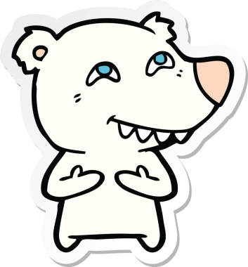 Bir insan tarafından çizilmiş dişleri gösteren karikatür kutup ayısı etiketi.