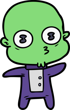 Bir insan tarafından çizilmiş garip kel uzay adamı çizgi filmi.