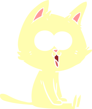 Bir insan tarafından çizilmiş komik düz renkli çizgi film kedisi.