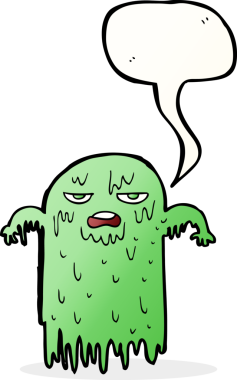 Bir insan tarafından çizilmiş baloncuklu sümüksü bir hayalet.