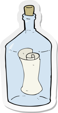 Şişede bir insan tarafından çizilmiş bir karikatür etiketi.