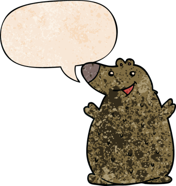 Bir insan tarafından çizilmiş eski moda konuşma baloncuklu çizgi film mutlu ayı.