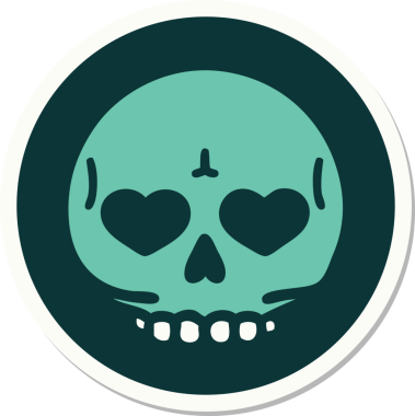 Bir insan tarafından çizilmiş bir kafatasının geleneksel stiliyle dövme çıkartması.