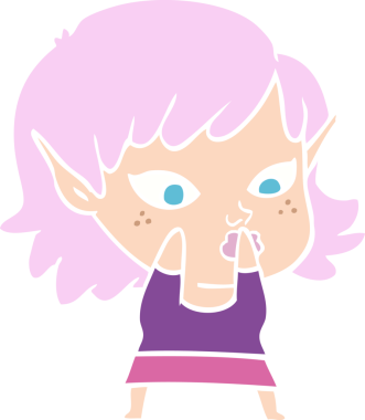 Bir insan tarafından çizilmiş düz renkli bir elf kızı.