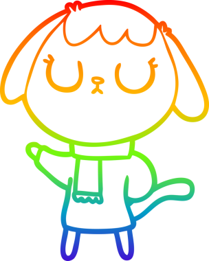 Gökkuşağı gradyan çizimi. Bir insan tarafından çizilmiş şirin bir köpek çizimi.