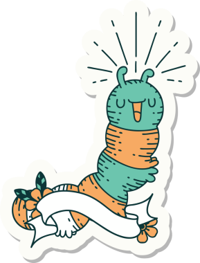 Bir insan tarafından çizilmiş mutlu tırtıl dövmesi stili.