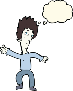 Bir insan tarafından çizilmiş düşünce balonlu vampir adam.