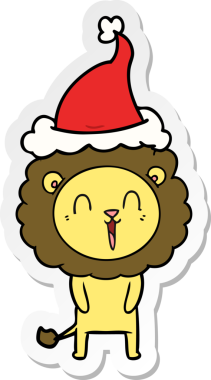 Gülen aslan eli bir insan tarafından çizilmiş Noel Baba şapkasının çıkartması.