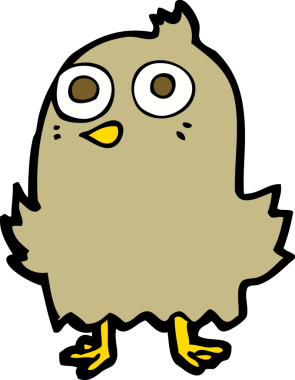 Bir insan tarafından çizilmiş komik çizgi film kuşu.