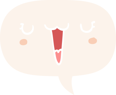 Bir insan tarafından çizilmiş eski tarz konuşma baloncuğu olan sevimli mutlu çizgi film yüzü.