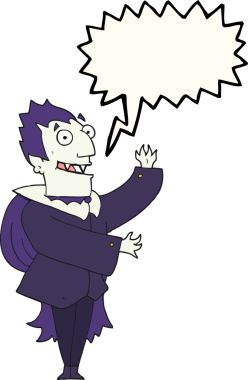 Bir insan tarafından çizilmiş serbest konuşma balonu karikatürü vampiri.