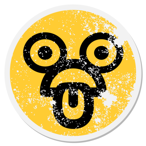 Bir insan tarafından çizilmiş bitkin bir yüz dairesel çıkartması.