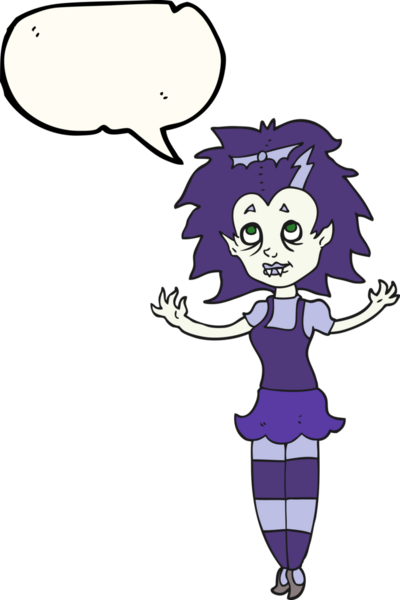 Bir insan tarafından çizilmiş serbest konuşma balonu çizilmiş vampir kız.