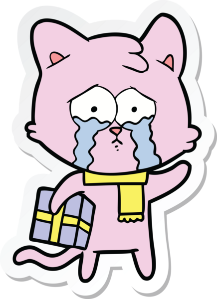 Bir insan tarafından çizilmiş çizgi film kedisinin çıkartması.