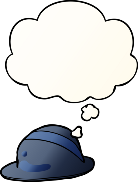Düşünce baloncuklu çizgi film melon şapkası bir insan tarafından çizilmiş.