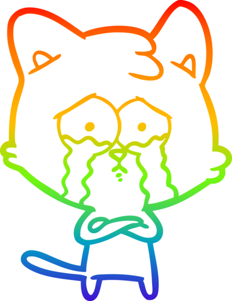 Gökkuşağı gradyan çizgi çizimi bir insan tarafından çizilmiş ağlayan bir kedi