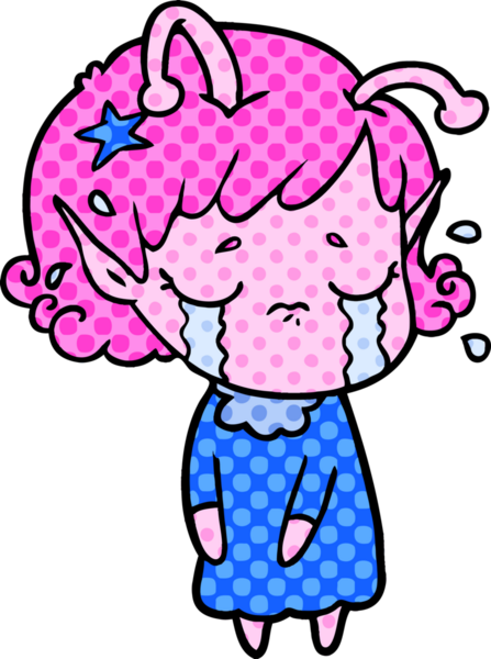 Bir insan tarafından çizilmiş ağlayan uzaylı kız çizgi filmi.