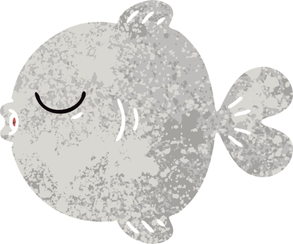 Bir insan tarafından çizilmiş tuhaf resimli karikatür balığı.