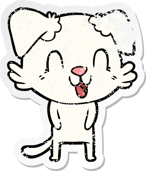 Bir insan tarafından çizilmiş, gülen bir köpeğin sıkıntılı çıkartması.