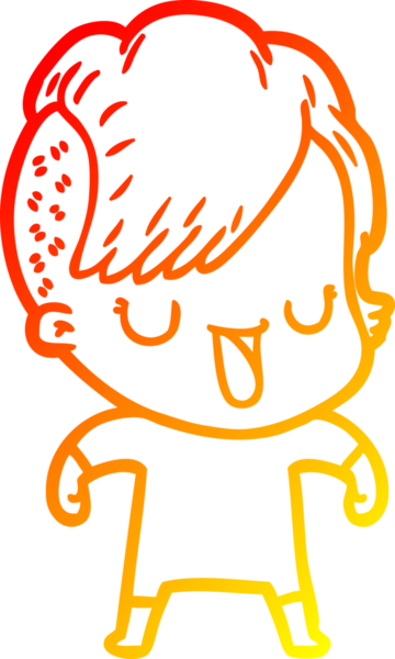 Hipster saç kesimi bir insan tarafından çizilmiş güzel bir çizgi film kızı çizimi.