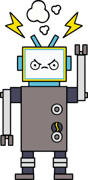 Bir insan tarafından çizilmiş sevimli bir robot karikatürü.