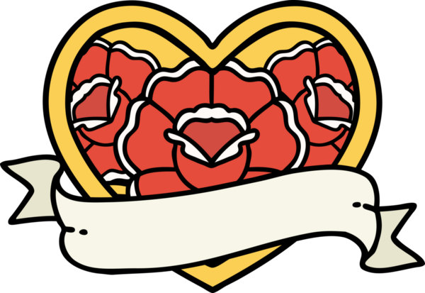 Geleneksel kalp şeklinde dövme ve bir insan tarafından çizilmiş çiçekli pankart.