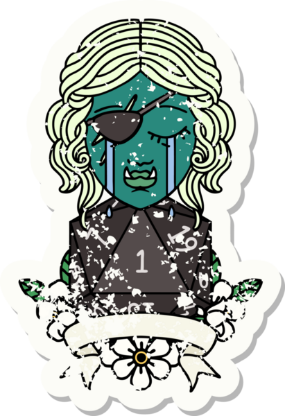 Retro Dövme Tarzı Ağlayan Ork Haydut Karakteri Bir insan tarafından çizilmiş doğal bir rulo