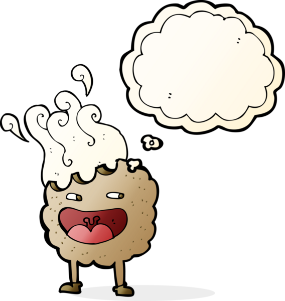 Bir insan tarafından çizilmiş düşünce kabarcığı olan kurabiye çizgi film karakteri