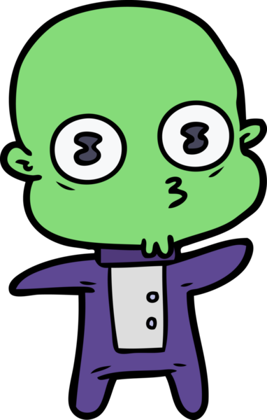 Bir insan tarafından çizilmiş garip kel uzay adamı çizgi filmi.