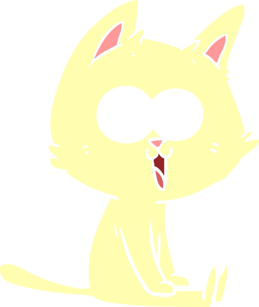 Bir insan tarafından çizilmiş komik düz renkli çizgi film kedisi.