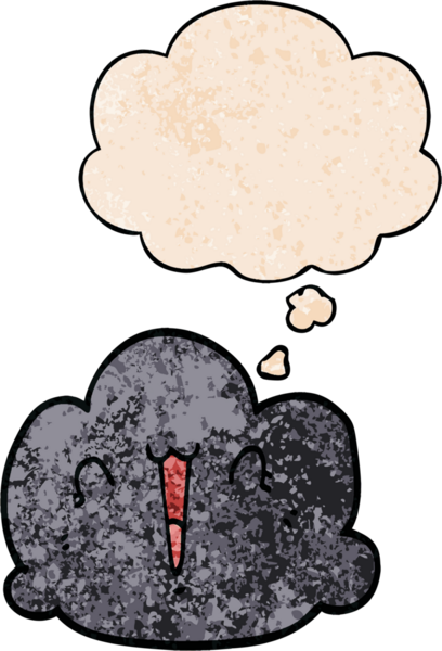 Bir insan tarafından çizilmiş grunge desenli düşünce baloncuklu mutlu bulut karikatürü