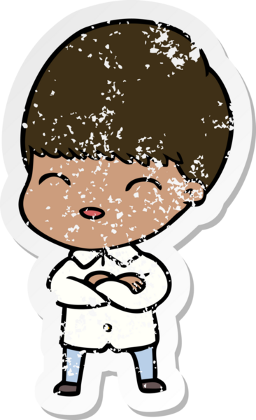 Bir insan tarafından çizilmiş mutlu çizgi film çocuğunun sıkıntılı çıkartması.