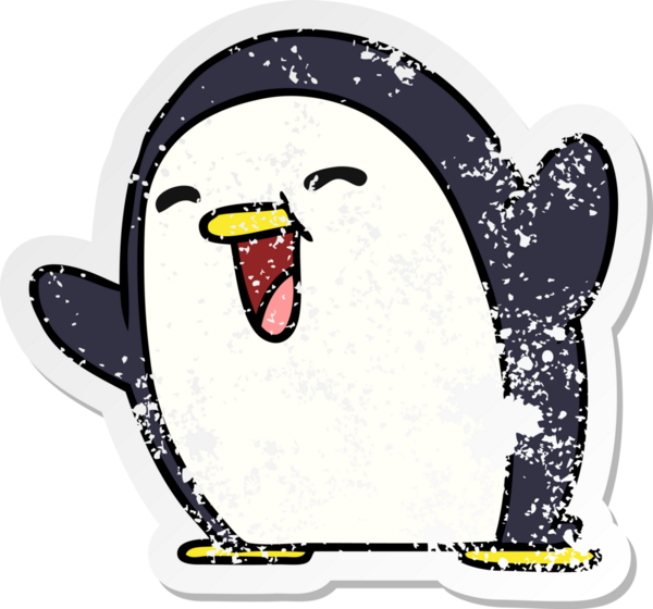 Bir insan tarafından çizilmiş sevimli bir penguenin depresif bir karikatür çizimi.