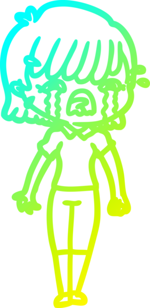 Bir insan tarafından çizilmiş ağlayan bir çizgi film kızı çizimi.