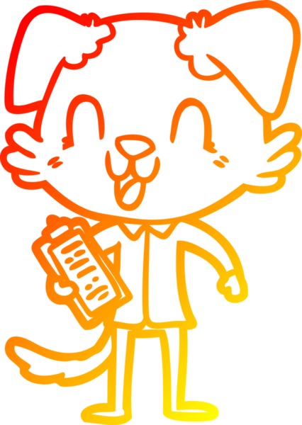 Bir insan tarafından çizilmiş gülen bir çizgi köpek patronunun sıcak çizgi çizimi.