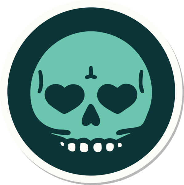 Bir insan tarafından çizilmiş bir kafatasının geleneksel stiliyle dövme çıkartması.