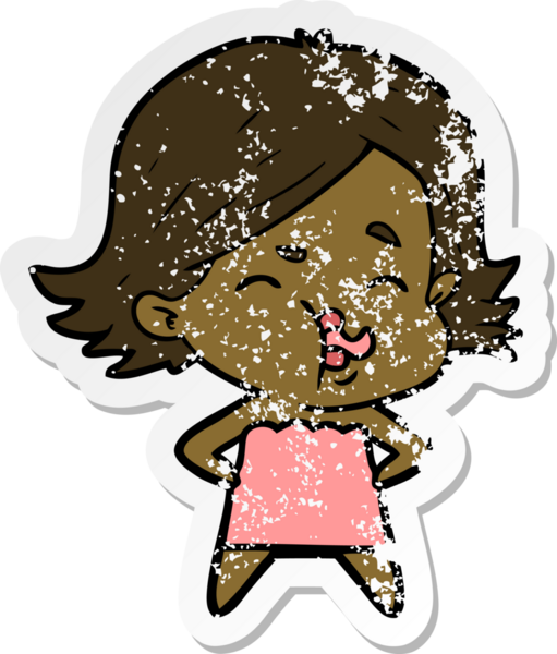 Bir insan tarafından çizilmiş karikatür kızının sıkıntılı çıkartması.