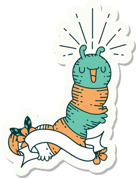 Bir insan tarafından çizilmiş mutlu tırtıl dövmesi stili.