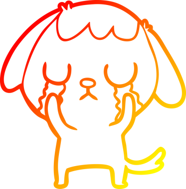 Bir insanın çizdiği ağlayan şirin bir köpeğin sıcak çizgi çizimi.