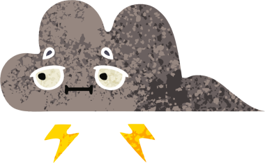 Bir insan tarafından çizilmiş bir fırtına bulutunun retro çizim tarzı karikatürü