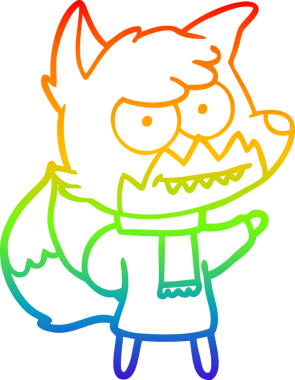 Bir insan tarafından çizilmiş kışın sırıtan tilki çizgi çizimi.