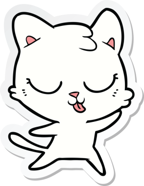 Bir insan tarafından çizilmiş mutlu çizgi film kedisinin çıkartması.