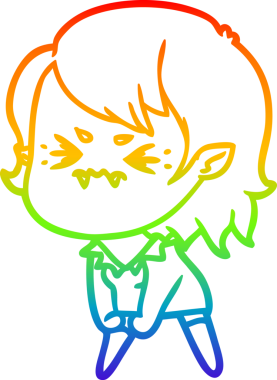 Gökkuşağı gradyan çizgi çizimi Bir insan tarafından çizilmiş rahatsız bir vampir kız çizgi filmi