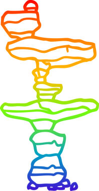 Bir insan tarafından çizilmiş istiflenmiş taşlardan oluşan bir karikatürün çizimi.