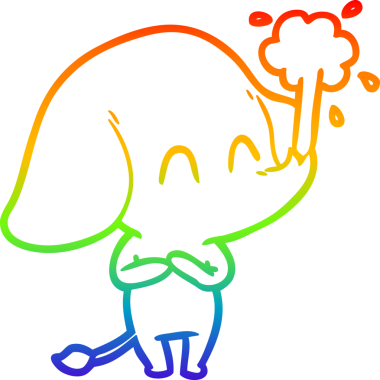 Gökkuşağı gradyan çizgisi insan tarafından çizilmiş su püskürten şirin bir fil çizimi.